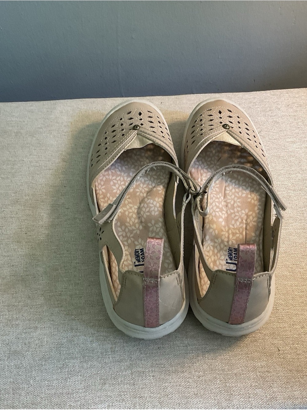Skechers Kids Taupe Mary Jane Sandals with Pink Pull Tab